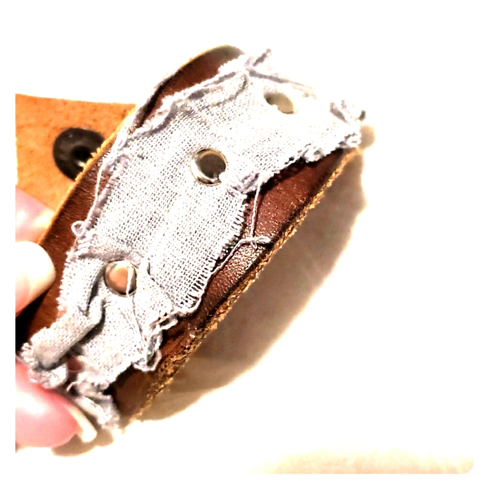Burlap leather stud snap closure bracelet